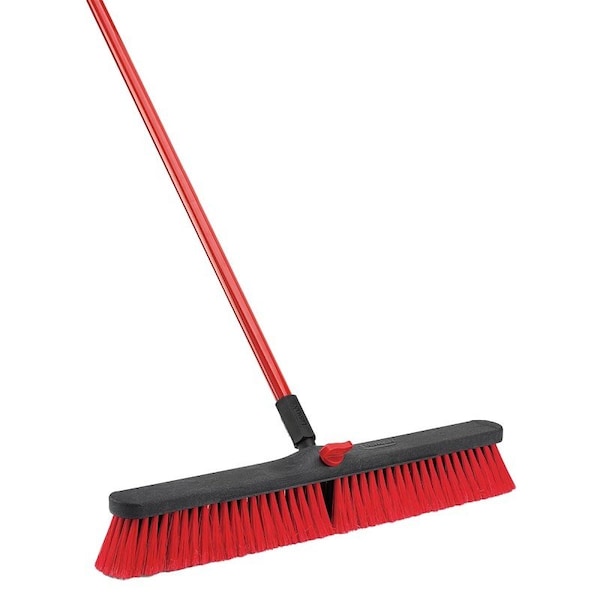 Libman Push Broom, 24 in Sweep Face, 3 in L Trim, PET Polymer Bristle, 64 in L, Steel Handle - 805