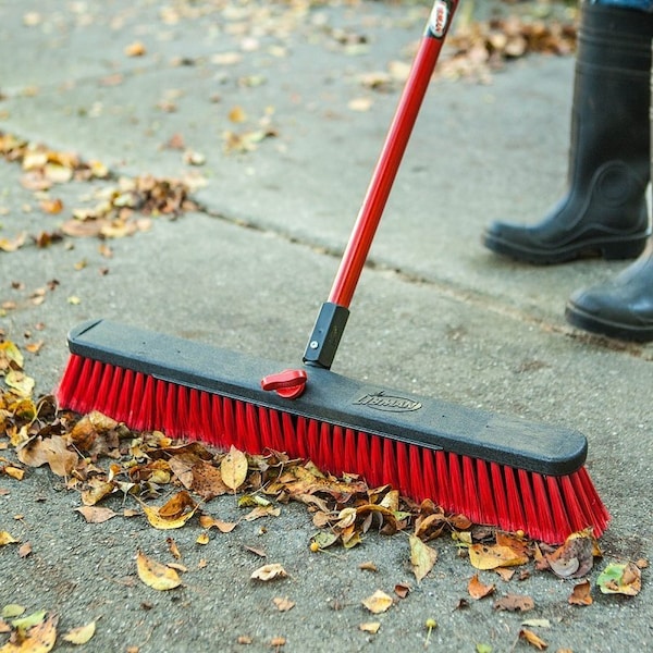 Libman Push Broom, 24 in Sweep Face, 3 in L Trim, PET Polymer Bristle, 64 in L, Steel Handle - 805