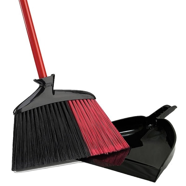 Libman Angle Broom with Dustpan, 5-1/2 in L Trim, Recycled PET Bristle - 905