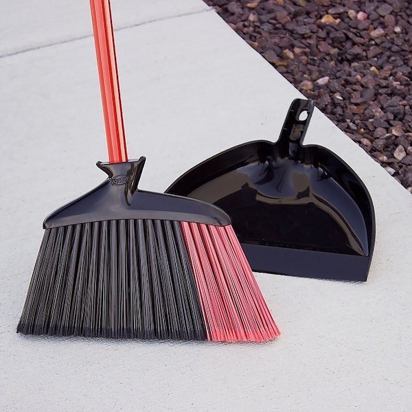 Libman Angle Broom with Dustpan, 5-1/2 in L Trim, Recycled PET Bristle - 905