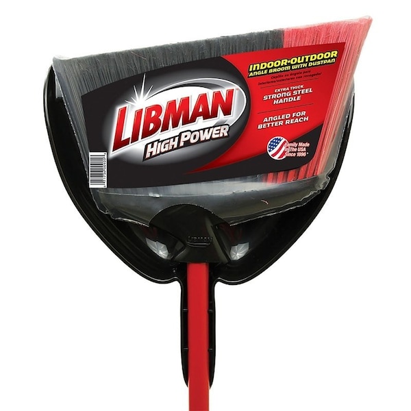 Libman Angle Broom with Dustpan, 5-1/2 in L Trim, Recycled PET Bristle - 905