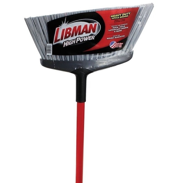 Libman Rough Surface Angle Broom, Bristle made of recycled PET polymers, 53 in L, Steel handle - 1102