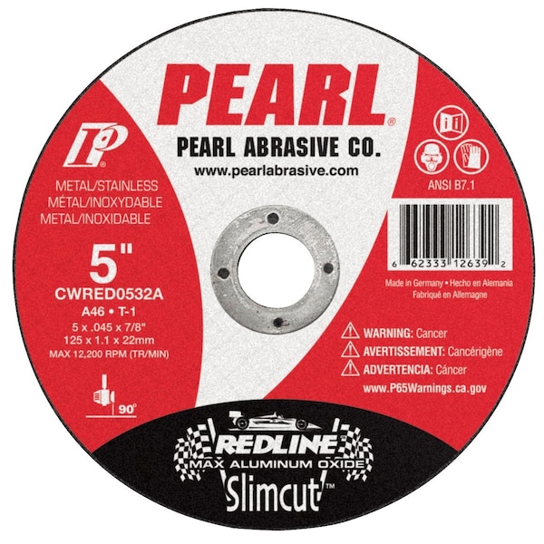 Pearl Redline SlimCut Rueda de Corte Delgado 5 x .045 x 7/8 A46 T-1 - CWRED0532A
