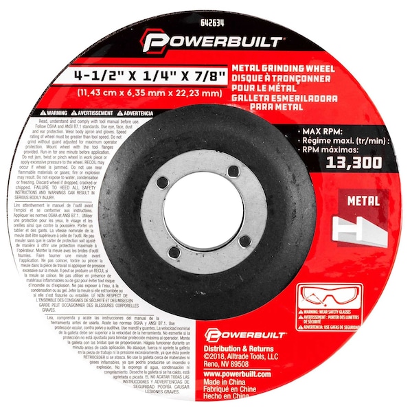 Rueda de esmerilado de metal Powerbuilt de 4-1/2" Dpc - 642634