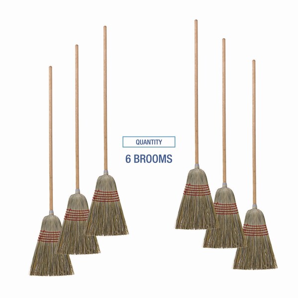 Boardwalk Corn/Fiber Brooms, Corn/Yucca Bristles, 53.5" Overall Length, Natural, PK6 - BWKBR10004