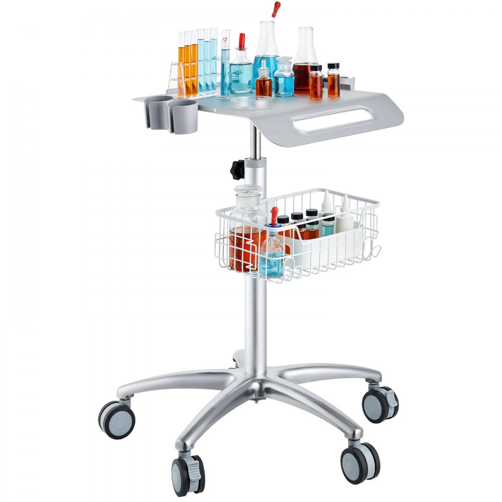 VEVOR Medical Cart, Salon Cart with Wheels, Mobile Trolley Cart 26.77"-42.91" Height Adjustable, Metal Salon Stations for Hair Stylist, Rolling Desktop Lab Cart for Clinic, Beauty and Salon - SYSSTCBSLLH51BAZYV0