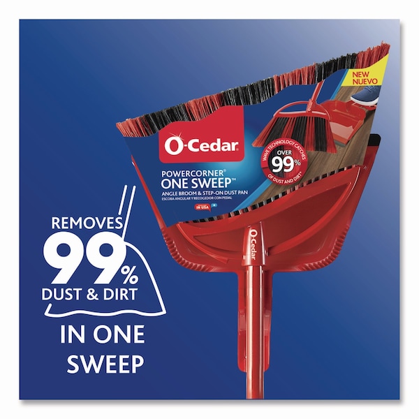 O-Cedar One Sweep LG Broom with Dustpan, 57in Handle, Red/Black/Gray - 172134EA