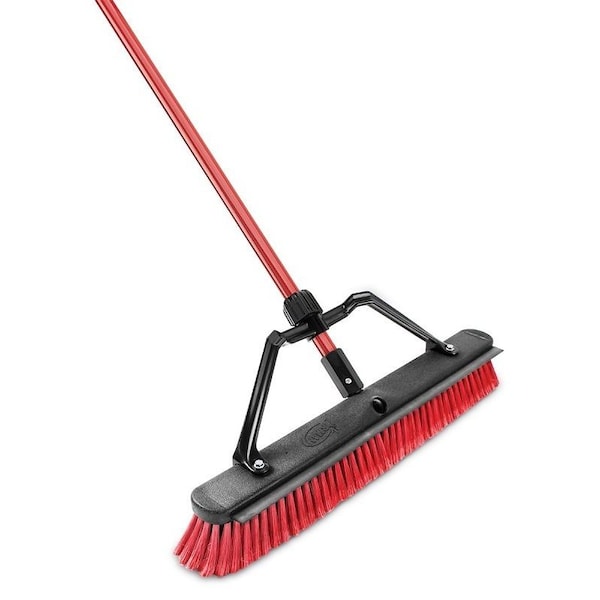 The Libman Co Multi-Surface Squeegee Push Broom, 25-1/2 in Sweep Face, 3 in L Trim, Recycled PET Bristle, 64 in L, Red - 1230