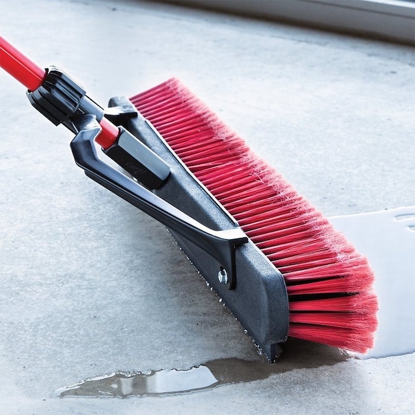 The Libman Co Multi-Surface Squeegee Push Broom, 25-1/2 in Sweep Face, 3 in L Trim, Recycled PET Bristle, 64 in L, Red - 1230