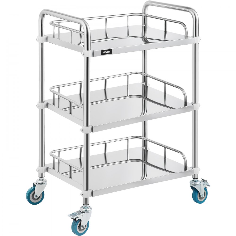 VEVOR Lab Rolling Cart 3 Shelves Shelf Stainless Steel Rolling Cart Catering Dental Utility Cart Commercial Wheel Dolly Restaurant Dinging Utility Services (23.4" x 15.6" x 33.2") - SYSSTC-3F00000001V0