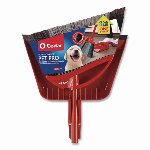 O-Cedar PowerCorner Pet Pro Broom and Step-On Dust Pan, 48in Handle, Red/Black/Gray - 168020EA