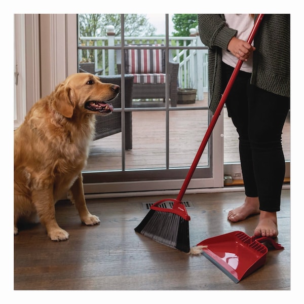 O-Cedar PowerCorner Pet Pro Broom and Step-On Dust Pan, 48in Handle, Red/Black/Gray - 168020EA