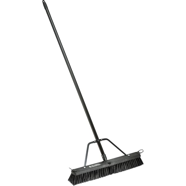 Global Industrial 24in Push Broom W/ Plastic Block & Steel Handle, Rough Sweep - 641533