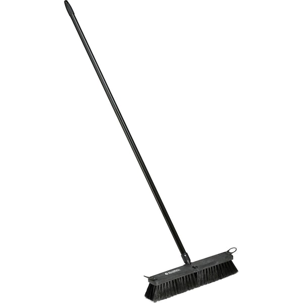 Global Industrial 18in Push Broom W/ Plastic Block & Steel Handle, Fine Sweep - 641530