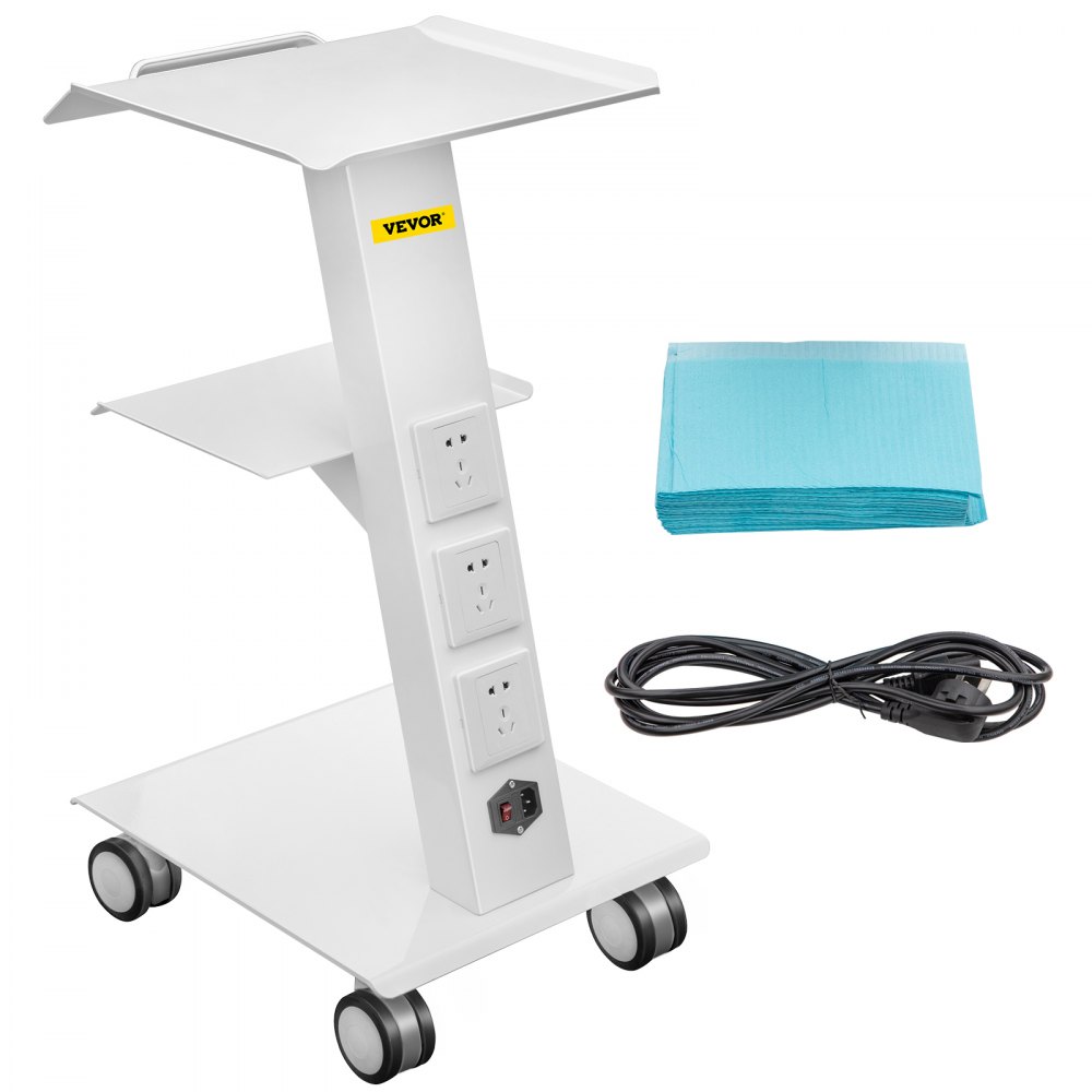VEVOR Lab Trolley, Built-in Socket Rolling Lab Cart, 3 Layers Tray Rolling Clinic Cart, 360° Silent Rolling Wheels w/ Foot Brake, 88 lbs Weight Capacity Sturdy Steel Frame, for Lab Clinic Beauty Salon - SYSSTCDPC110VKDZZV1