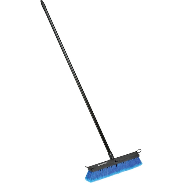 Global Industrial 18in Push Broom W/ Plastic Block & Steel Handle, Multi-Surface Sweep - 641534