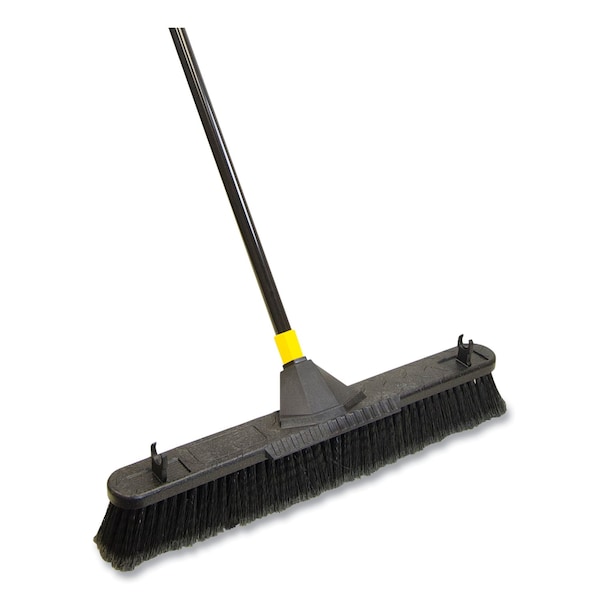 Quickie Bulldozer Smooth Surface Pushbroom W/ Scraper Block, 24x60, Powder Coated Handle, Tampico Bristles - 633