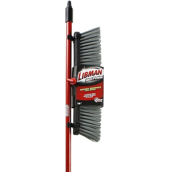 The Libman Co Libman Push Broom, 4 in L Trim, PET Bristle, 58-3/4 in L, Threaded, Steel Handle, Red - 878
