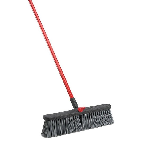 The Libman Co Libman Push Broom, 4 in L Trim, PET Bristle, 58-3/4 in L, Threaded, Steel Handle, Red - 878