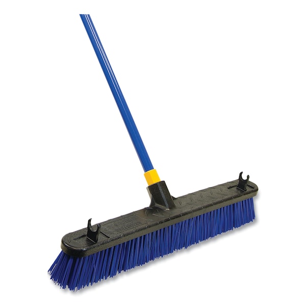 Quickie Bulldozer Rough Surface Pushbroom, 24 x 60, PET/Powder Coated Steel Handle, Blue/Black - 599