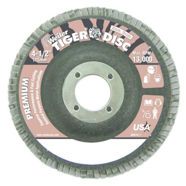 Weiler 4.5 x .875 pulgadas Disco de aletas tipo 27 de óxido de aluminio sin tejer.
