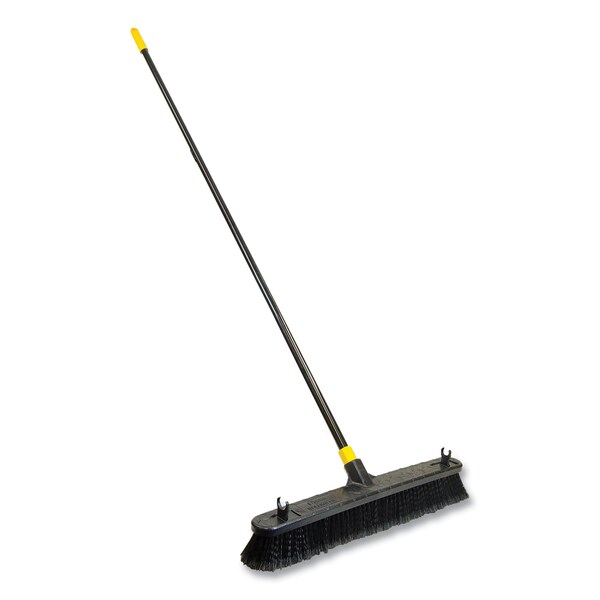 Quickie Bulldozer Smooth Surface Pushbroom, Split-Tip PET Bristle, 24x60, Powder Coated Handle, BLK/Yellow - 533