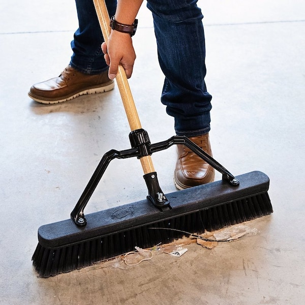 The Libman Co Smooth Surface Push Broom, 24 in Sweep Face, 3 in L Trim, Hardwood Bristle, 66 in L, Bolt-On, Natural - 1294