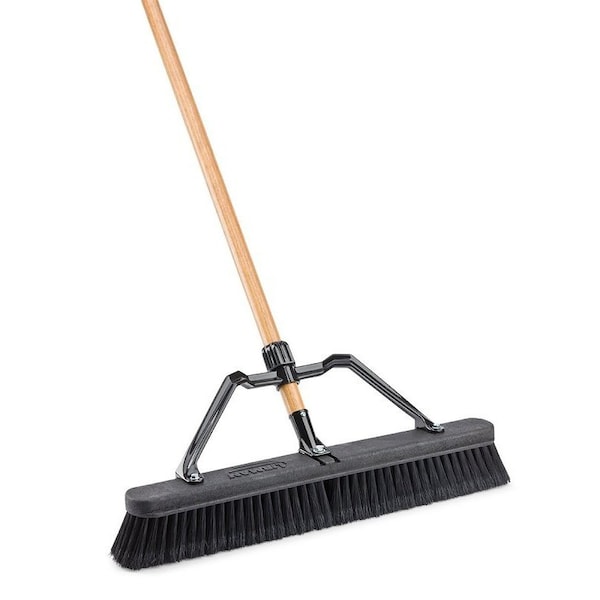 The Libman Co Smooth Surface Push Broom, 24 in Sweep Face, 3 in L Trim, Hardwood Bristle, 66 in L, Bolt-On, Natural - 1294