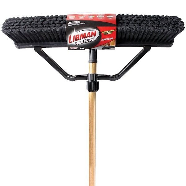 The Libman Co Smooth Surface Push Broom, 24 in Sweep Face, 3 in L Trim, Hardwood Bristle, 66 in L, Bolt-On, Natural - 1294
