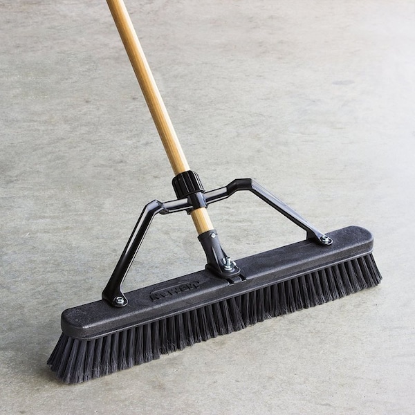 The Libman Co Smooth Surface Push Broom, 24 in Sweep Face, 3 in L Trim, Hardwood Bristle, 66 in L, Bolt-On, Natural - 1294