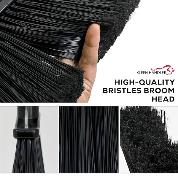 Kleen Handler Lobby Broom & Dustpan Combo with 38 in. Handle, Great for Home, Office & Outdoor Spaces, Black - KHES-DPBK-12A-OMP