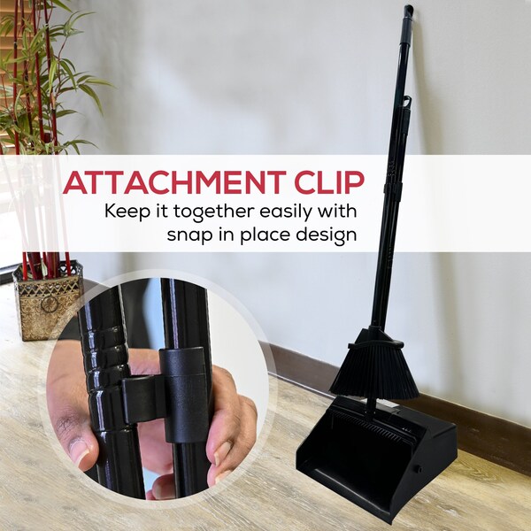 Kleen Handler Lobby Broom & Dustpan Combo with 38 in. Handle, Great for Home, Office & Outdoor Spaces, Black - KHES-DPBK-12A-OMP