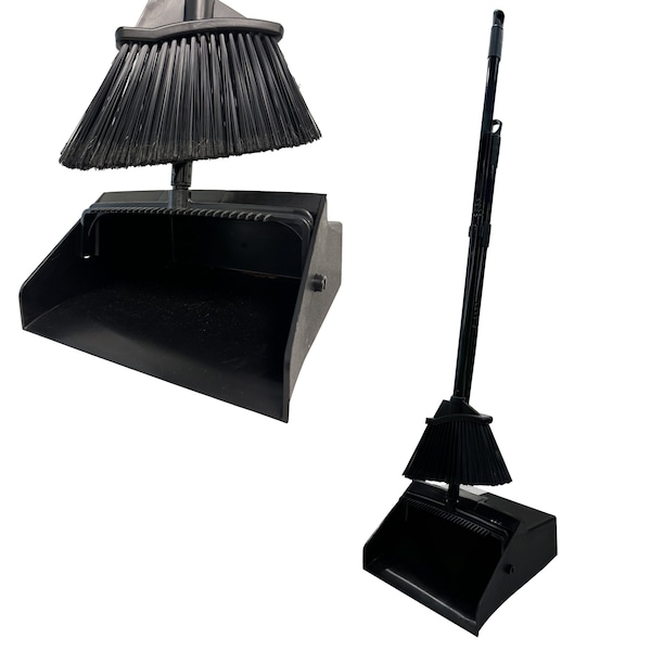 Kleen Handler Lobby Broom & Dustpan Combo with 38 in. Handle, Great for Home, Office & Outdoor Spaces, Black - KHES-DPBK-12A-OMP