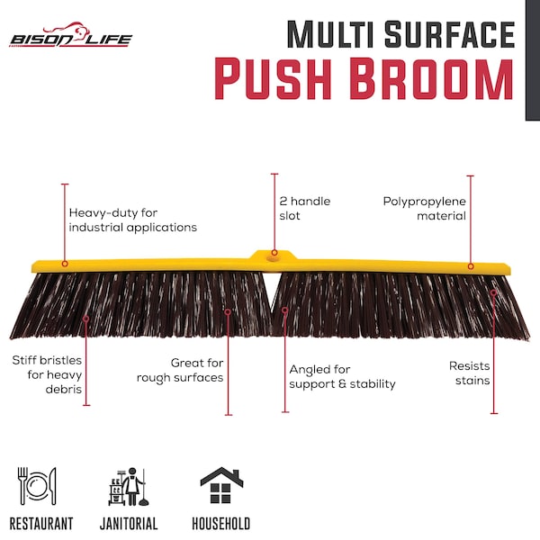 Kleen Handler Heavy Duty 24 in. Push Broom with Extendable Handle for Industrial & Household Cleaning - KHHD-EXHPB-BKY-24-1-OMP