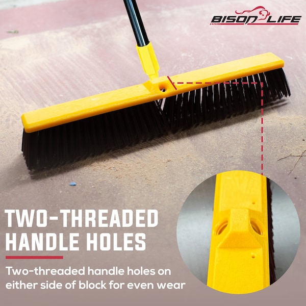 Kleen Handler Heavy Duty 24 in. Push Broom with Extendable Handle for Industrial & Household Cleaning - KHHD-EXHPB-BKY-24-1-OMP