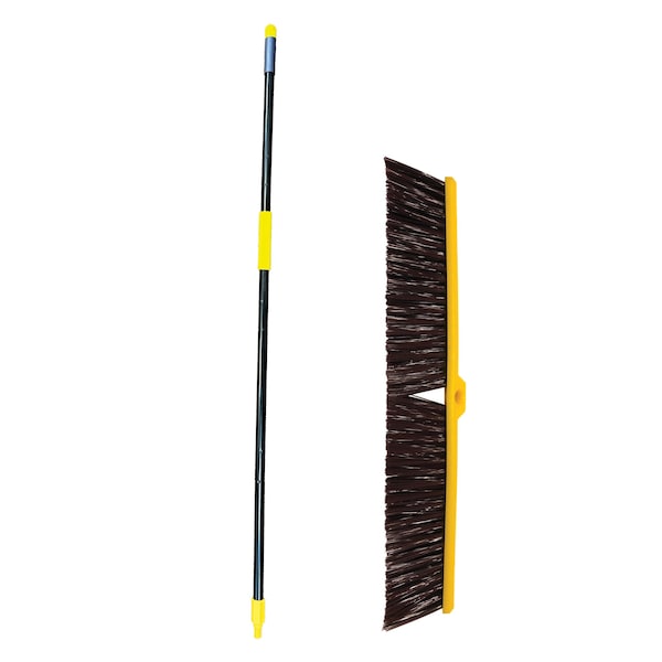 Kleen Handler Heavy Duty 24 in. Push Broom with Extendable Handle for Industrial & Household Cleaning - KHHD-EXHPB-BKY-24-1-OMP