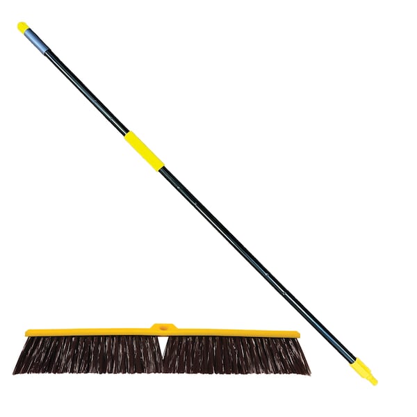 Kleen Handler Heavy Duty 24 in. Push Broom with Extendable Handle for Industrial & Household Cleaning - KHHD-EXHPB-BKY-24-1-OMP