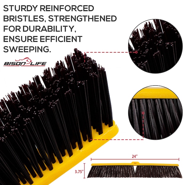 Kleen Handler Heavy Duty 24 in. Push Broom with Extendable Handle for Industrial & Household Cleaning - KHHD-EXHPB-BKY-24-1-OMP