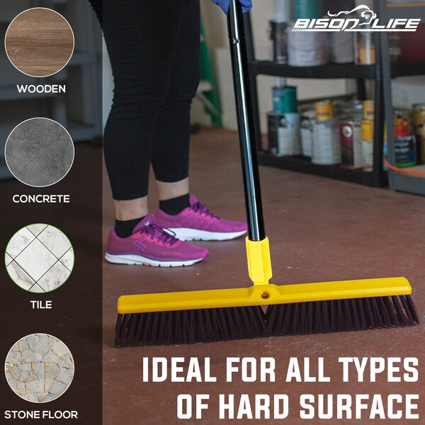 Kleen Handler Heavy Duty 24 in. Push Broom with Extendable Handle for Industrial & Household Cleaning - KHHD-EXHPB-BKY-24-1-OMP