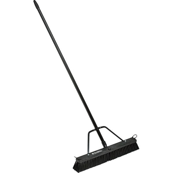 Global Industrial 24in Push Broom W/ Plastic Block & Steel Handle, Fine Sweep - 641531