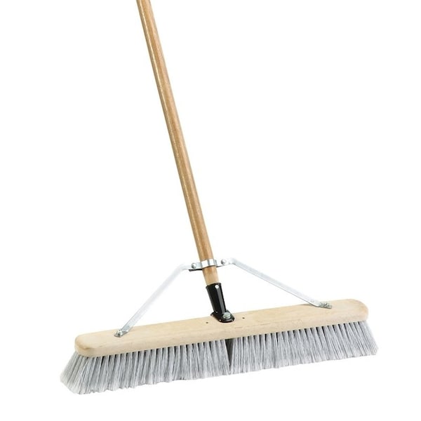 Simple Spaces Push Broom, 24 in Sweep Face, 3 in L Trim, Fine Flagged Synthetic Bristle, 60 in L, Gray - 93150