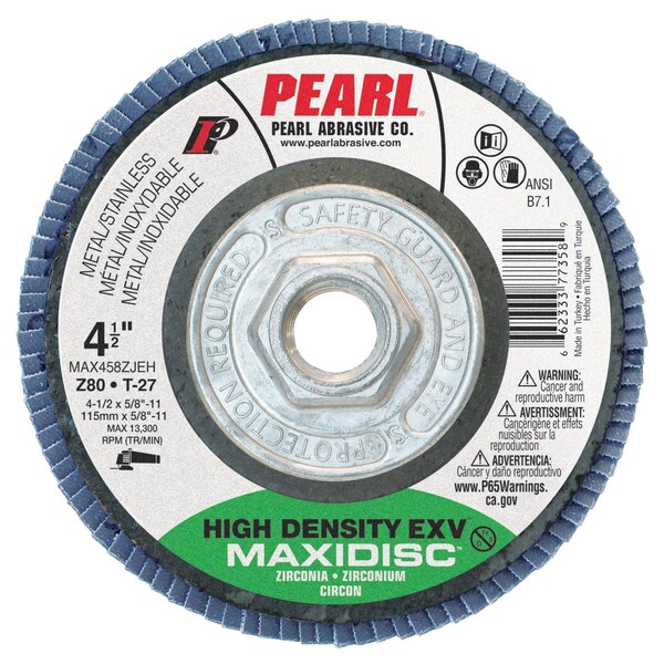 Disco de láminas de alta densidad Pearl EXV Zirconia Maxidisc 4-1/2 x 5/8-11 Z80 T-27 - MAX458ZJEH
