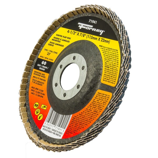 Disco de Solapa de Borde Curvo Forney, 4-1/2 pulgadas x 7/8 pulgadas, 60 granos - 71941