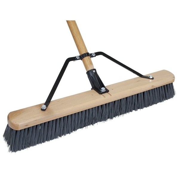 Simple Spaces Push Broom, 24 in Sweep Face, 3 in L Trim, Polypropylene Bristle, 60 in L, Bolt with Brace - 93110