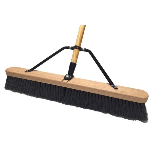 Simple Spaces Push Broom, 24 in Sweep Face, 3 in L Trim, Polypropylene Bristle, 60 in L, Bolt with Brace - 93110