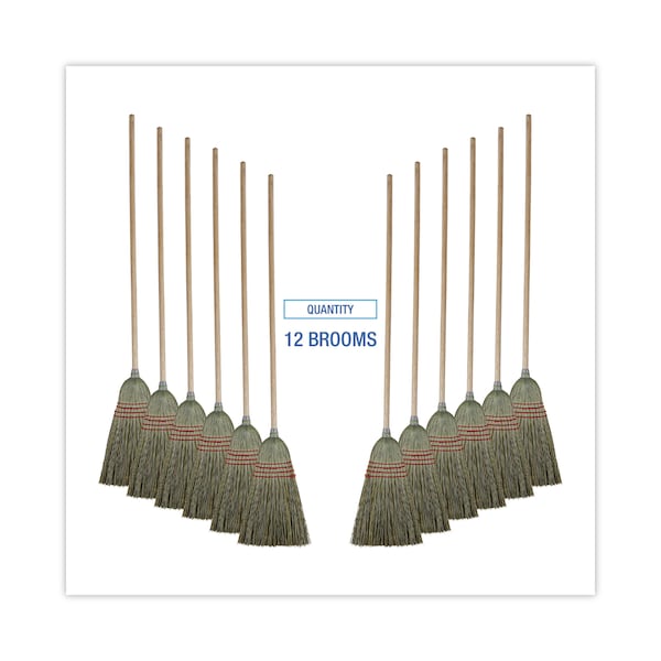 Boardwalk Maid Broom, Mixed Fiber Bristles, 55" Long, Natural, PK12 - BWK920YCT