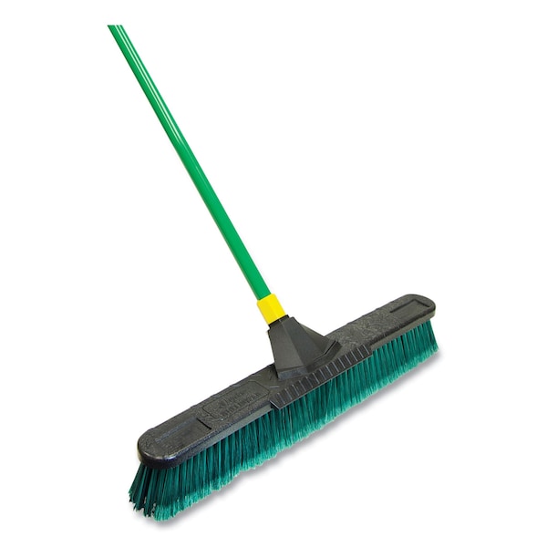 Quickie Bulldozer Multisurface Pushbroom with Scraper Block, 24 x 60, Green/Black/Yellow - 638