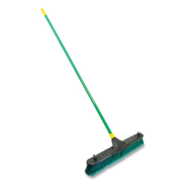 Quickie Bulldozer Multisurface Pushbroom with Scraper Block, 24 x 60, Green/Black/Yellow - 638