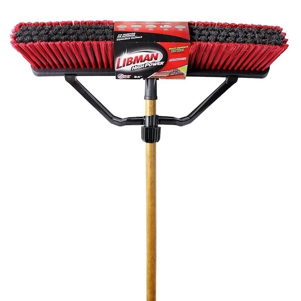 Libman Push Broom, 4 in L Trim, 65 in L, Wood Handle - 1292