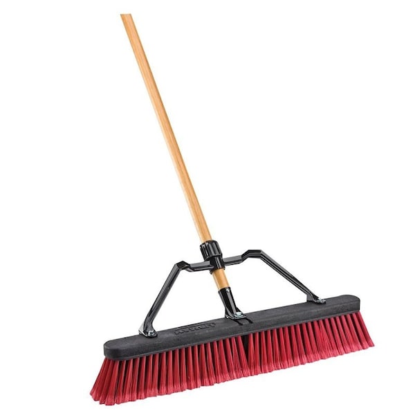 Libman Push Broom, 4 in L Trim, 65 in L, Wood Handle - 1292